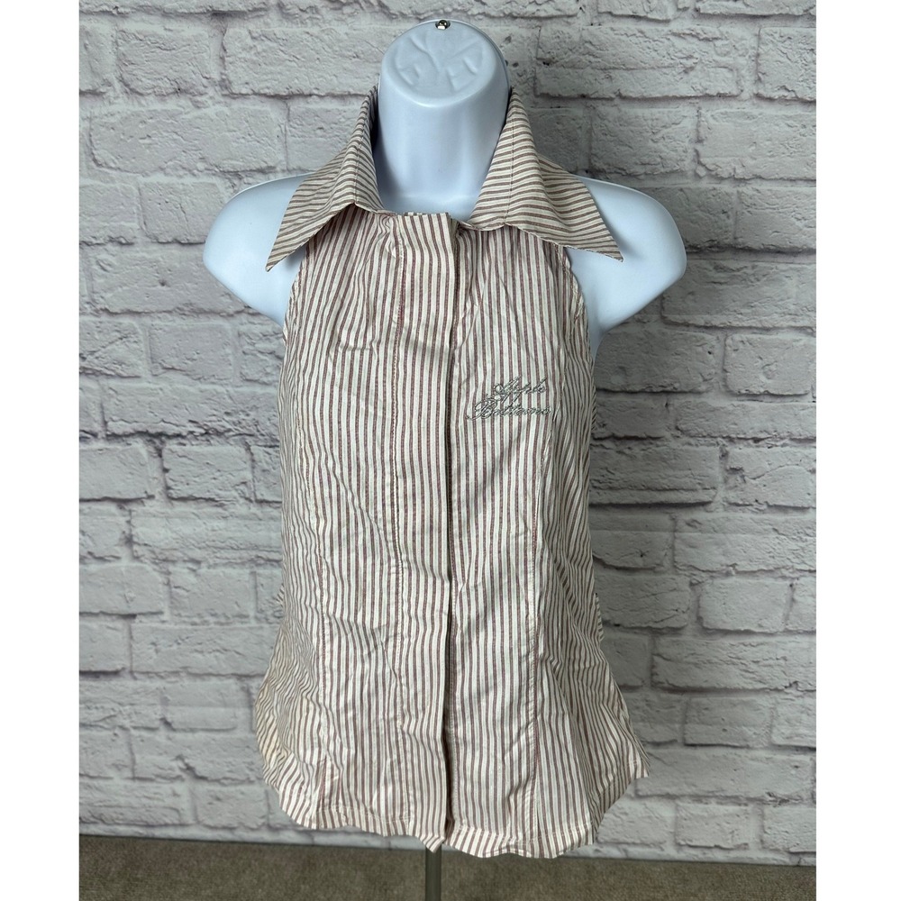 Vintage Apple Bottoms Striped‎ Halter Top Woven Belted Pocket Size M New